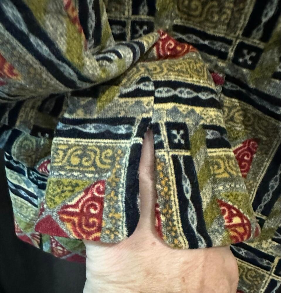 Vintage Velour Blazer 90s Geometric Tapestry Print Mixed Pattern Style Jacket - Picture 10 of 11